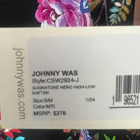 NWT JOHNNY WAS sognatore nero high low kaftan cover up in nero multi floral s/m - Picture 6 of 10